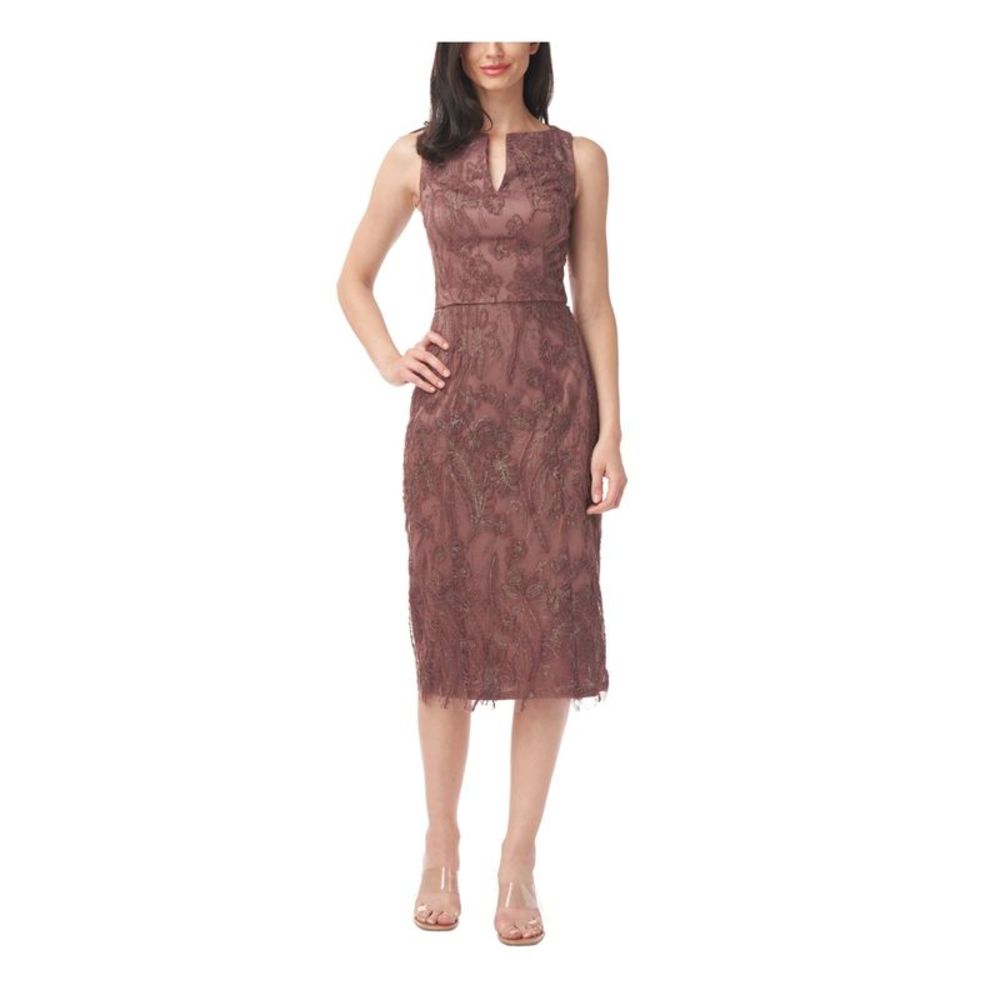 JS COLLECTION Womens Brown Sleeveless Split Below The Knee Sheath Dress 12
